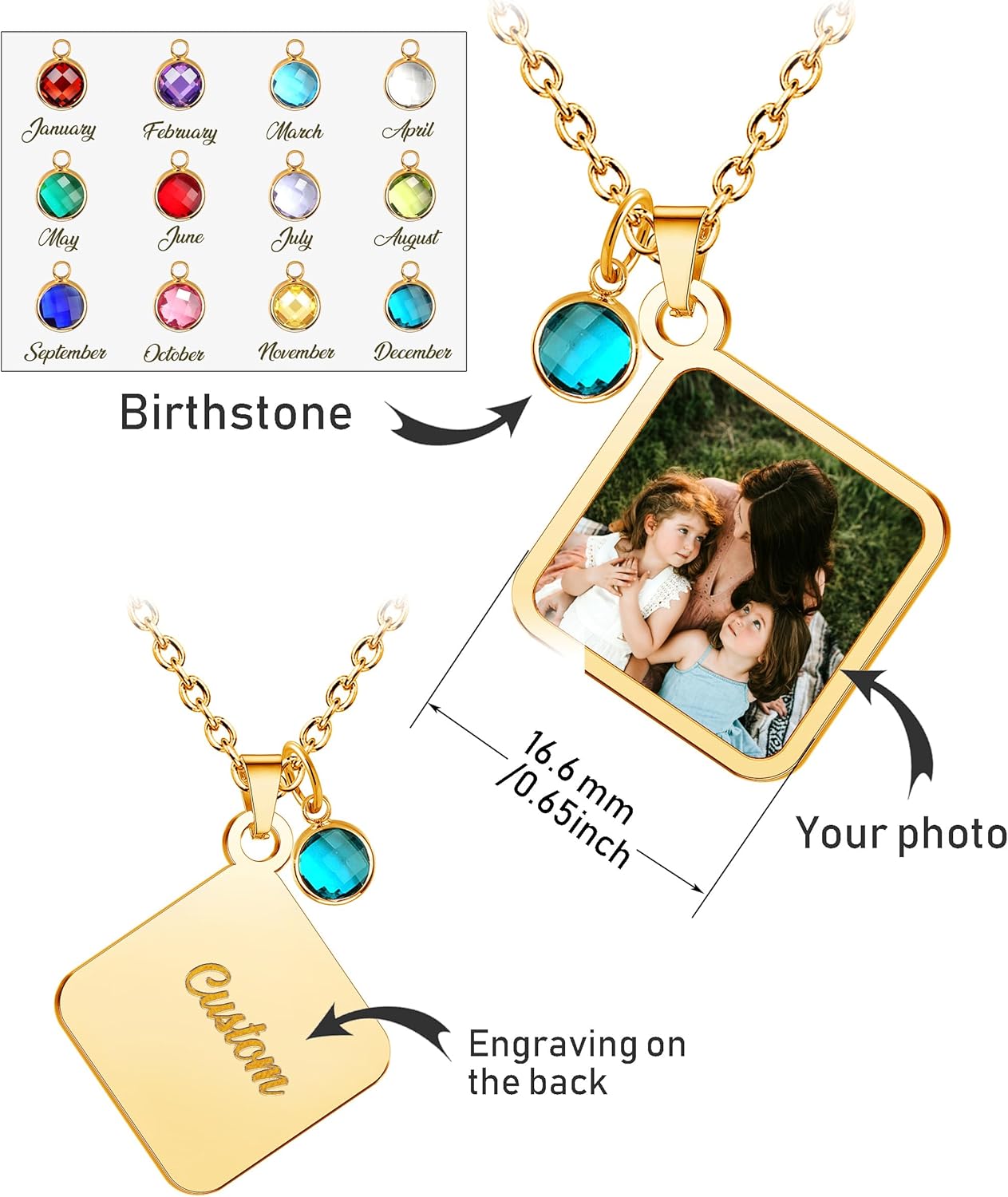 CharmSStory Personalized Photo Necklaces Custom Engraved Name Necklace Memory Keepsake Picture Necklace Pendant Customized Gifts for Women Men
