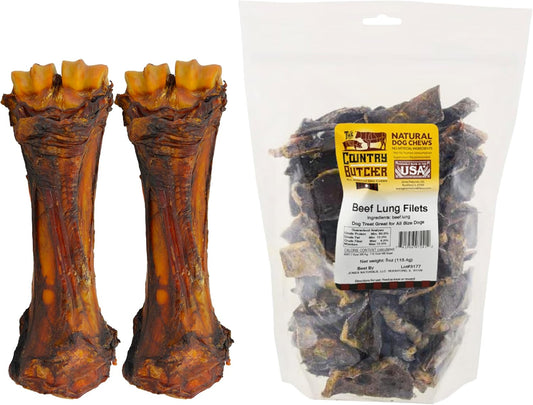 Beef Bone and 8oz Lung Dog Treat Bundle – 2 Shank and 8oz Filet