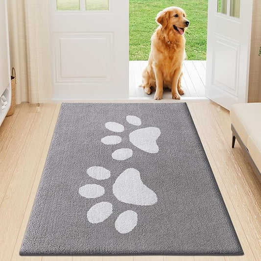 Buganda Dog Door Mat for Muddy Paws, Absorbent Dirt Trapper Washable Indoor Doormats, Non Slip Low-Profile Mud Mat for Dogs, Front Entrance Doormat for Inside Floor (47x24 Inches, Light Grey)