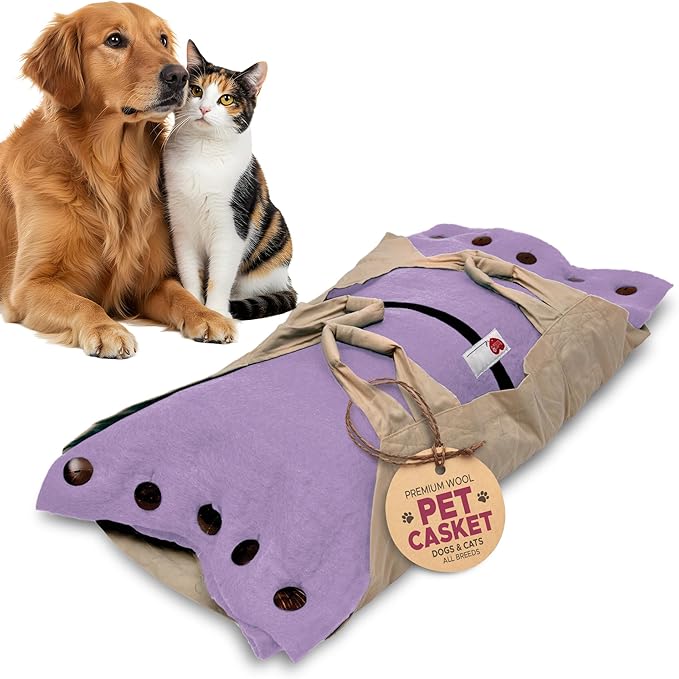 Cocoon® - Eco-Friendly Pet Burial & Cremation Ceremony Kit (Premium Wool) - Casket for Dogs and Cats (Choose Size & Color) (Small, Lavender)