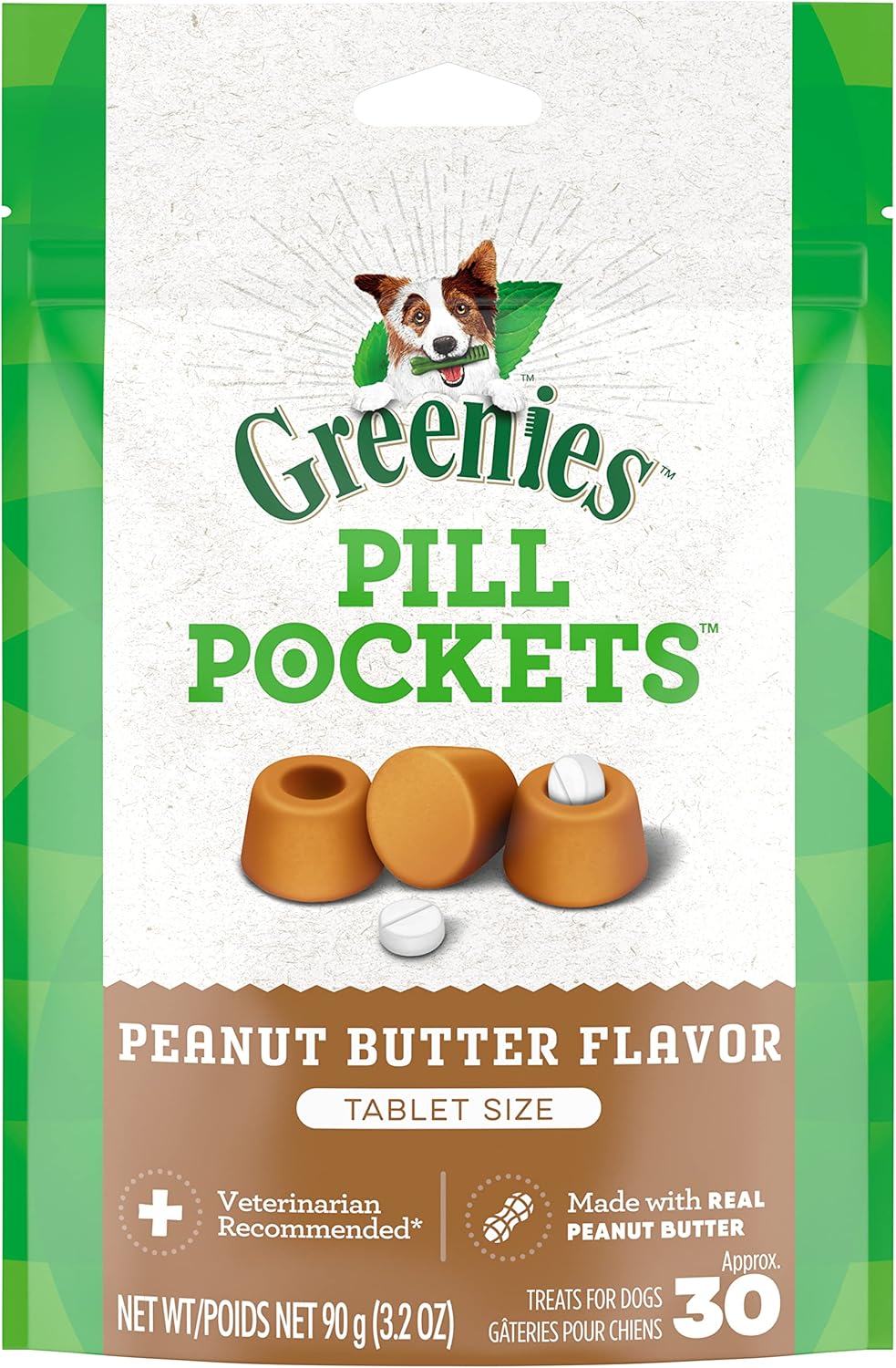 Greenies Pill Pockets for Dogs Small Size, Soft Dog Treats, with Real Peanut Butter, 3.2 oz. Pouch (30 Treats)
