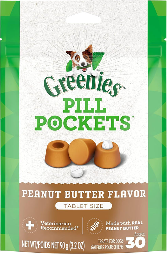 Greenies Pill Pockets for Dogs Small Size, Soft Dog Treats, with Real Peanut Butter, 3.2 oz. Pouch (30 Treats)