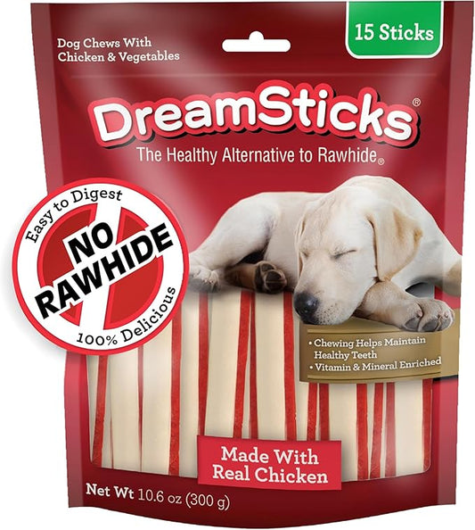 DreamBone DreamSticks With Real Chicken Chews For Dogs, 15 Count, These Easy-to-Digest Rawhide-Free Chews are a Dog’s Favorite Distraction