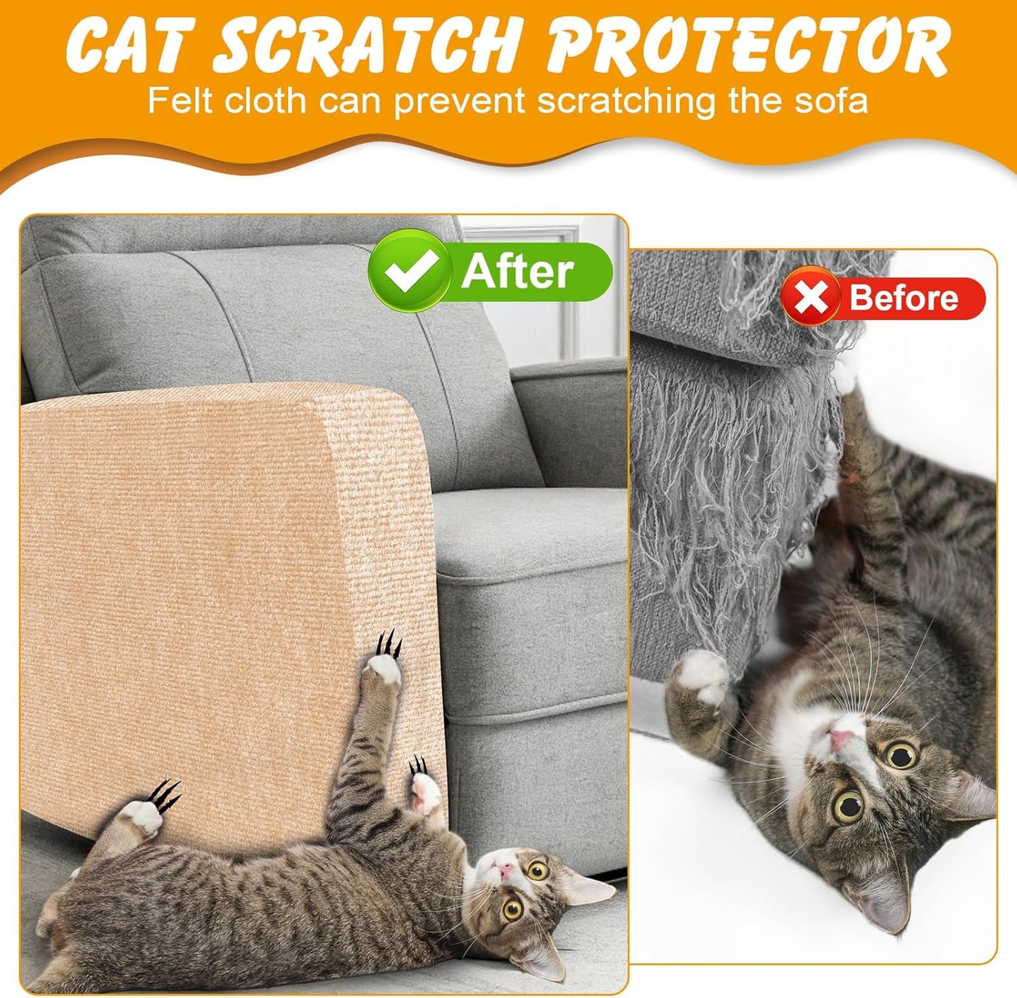 78.7x15.8 in Cat Scratch Furniture Protector, Self-Adhesive Couch Protectors from Cat Caws for Couch, Wall Trimmable (Beige)