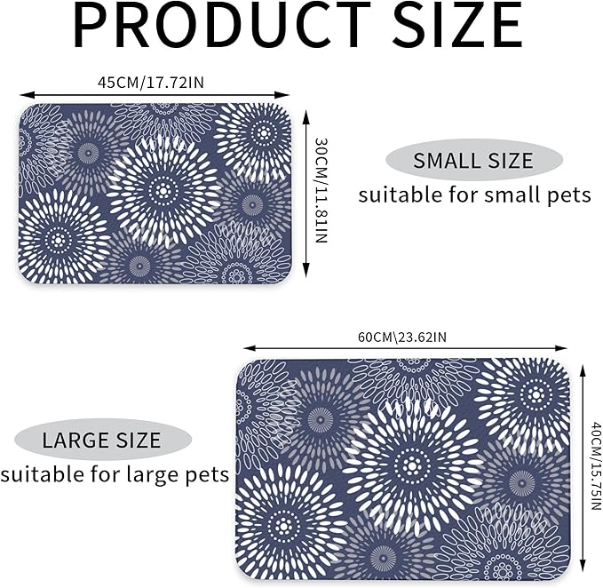 Quick-Dry Absorbent Dog Food Mat 12x18 Inch Retro Modern Geometric Aesthetic Non-Slip Pet Cat Feeding Mat with Waterproof Backing Training Mat for Pets（Blue）