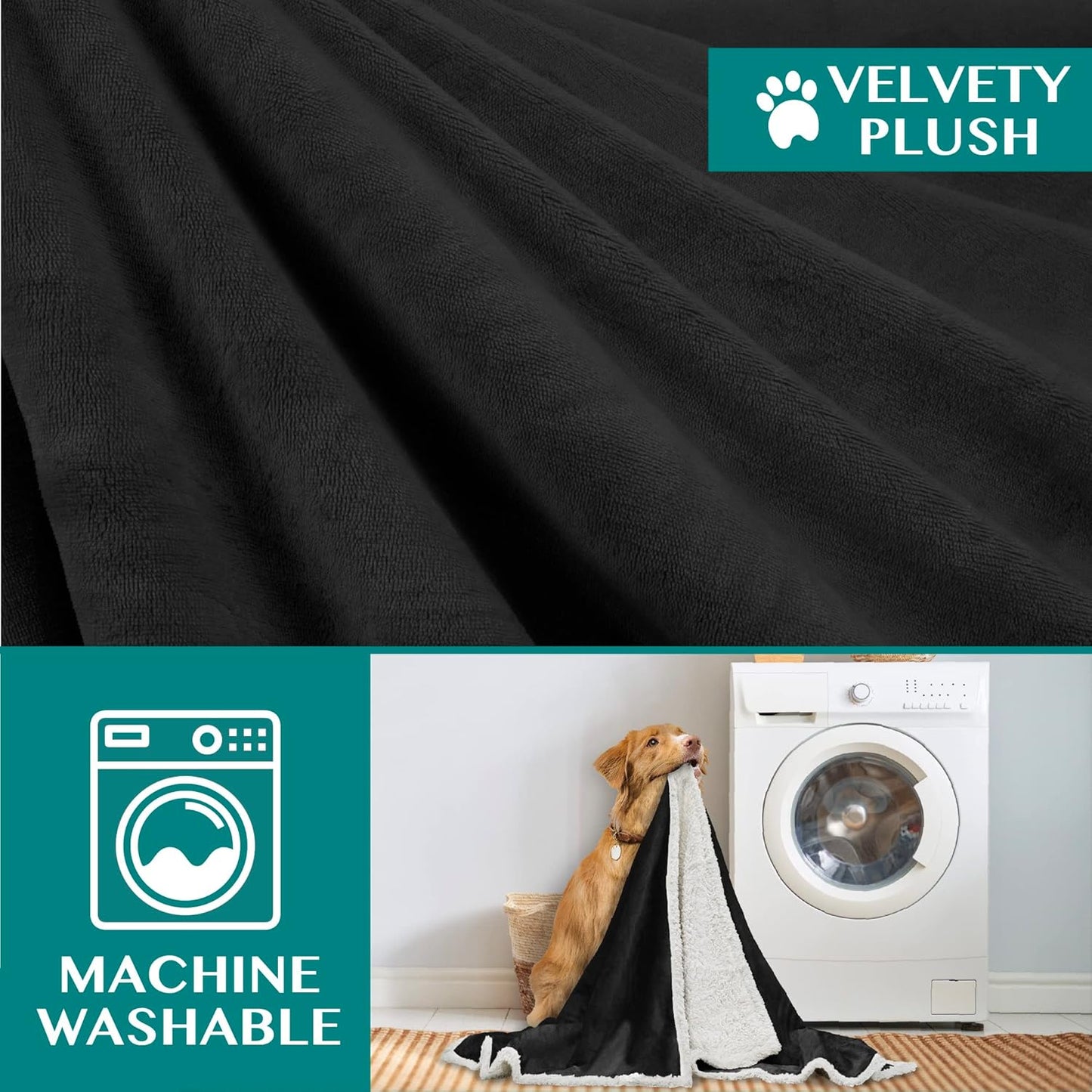 PetAmi Dog Blanket for Medium Large Dogs, Pet Bed Blanket Cat Puppy Kitten, Fleece Furniture Couch Cover Protector Sofa Car, Soft Sherpa Dog Throw Plush Reversible Washable, 40x60 Black