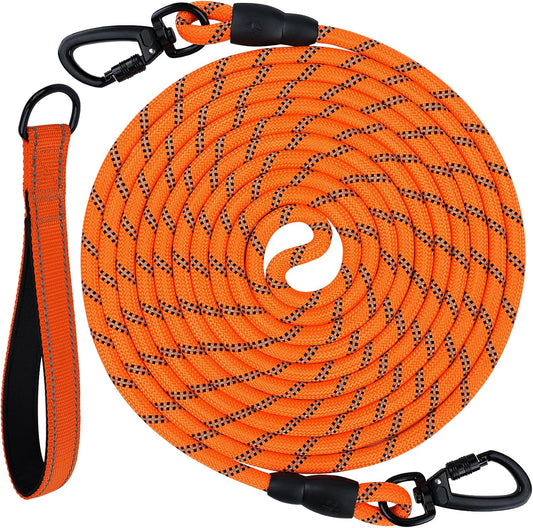 Joytale Long Leash for Dog with Removable Padded Handle, Heavy Duty Lead for Large Medium Dogs,15FT/30FT/50FT/65FT Reflective Training Leash for Play, Camping, Backyard Tie Out, Orange, 50FT