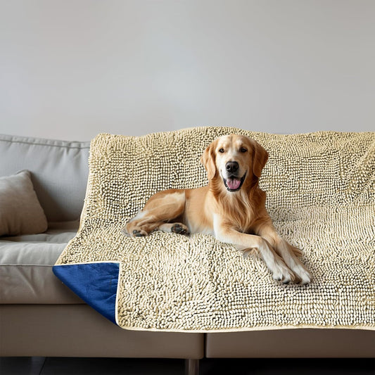 Muddy Mat® Dog Blanket - Chenille Water Absorption Blanket for Bed & Couch Cover for Dogs Washable, Anti-Slip Soft and Durable Furniture Protector for Dogs - Beige 48"x56"