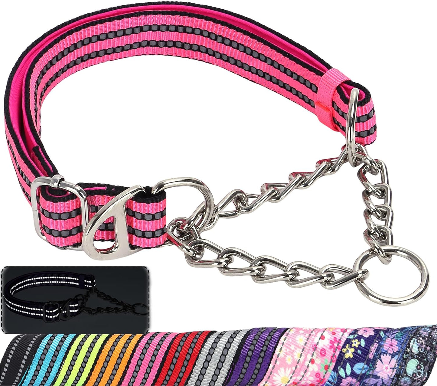 Martingale Collar for Large Dogs,Pink Reflective Collar with Night Safety Design for Large/Medium XL XXL Female Dogs Secure Pet Collars for Walking Training(Pink L)
