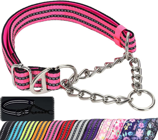 Martingale Collar for Large Dogs,Pink Reflective Collar with Night Safety Design for Large/Medium XL XXL Female Dogs Secure Pet Collars for Walking Training(Pink L)