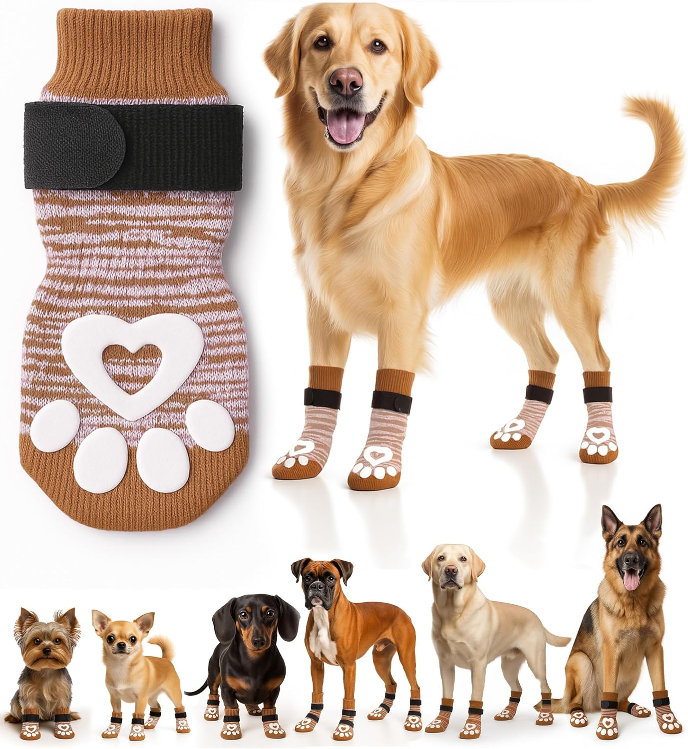 Non-Slip Dog Socks for Hardwood Floors - 6-Pack | Anti-Slip Toes to Prevent Licking Paws, Add Grip, and Provide Paw Protection | for All Ages and Senior Dogs - XXS