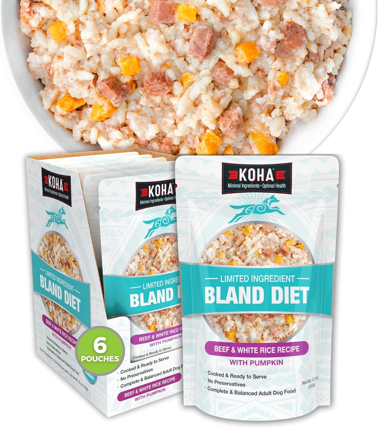 KOHA Limited Ingredient Bland Diet for Dogs, Beef and White Rice Sensitive Stomach Wet Dog Food, Sold in Over 5,000 Vet Clinics & Pet Stores, Gentle Easy to Digest Bland Diet Dog Food, Pack of 6