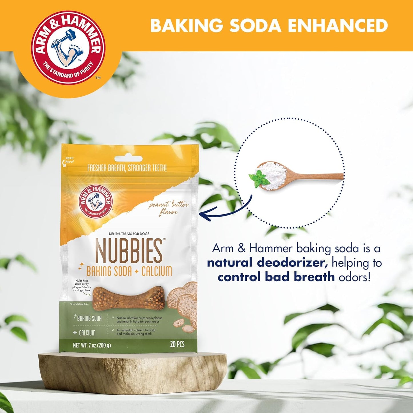 Arm & Hammer for Pets Nubbies Dental Treats for Dogs with Baking Soda and Calcium, Treat Chews Help Fight Bad Breath, Plaque & Tartar without Brushing, Peanut Butter, 20 Pcs (Packaging may vary)