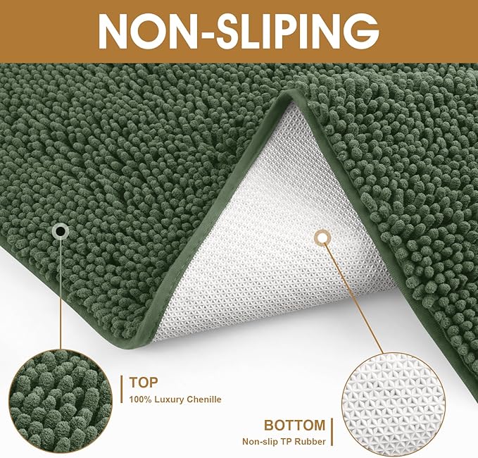 Extra Large Dog Door Mats for Muddy Paws, Chenille Absorbent Dog Mats, Non Slip Heavy Mud Mat for Dogs, Soft Pet Mat for Entryway, Mud Paws, Inside Floor,71" x 25", Olive