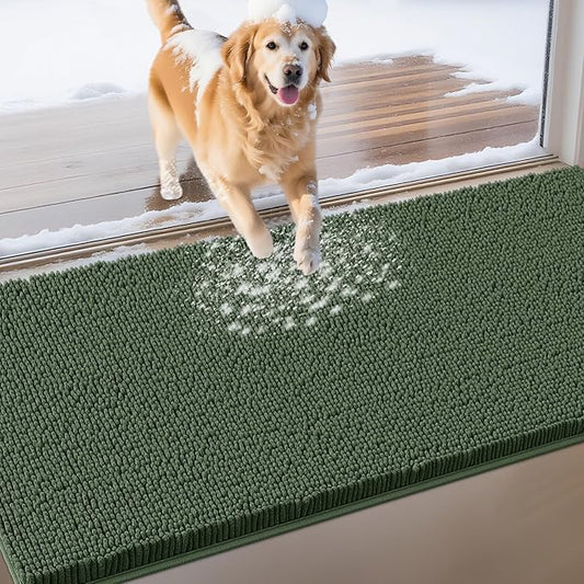 Extra Large Dog Door Mats for Muddy Paws, Chenille Absorbent Dog Mats, Non Slip Heavy Mud Mat for Dogs, Soft Pet Mat for Entryway, Mud Paws, Inside Floor,71" x 25", Olive