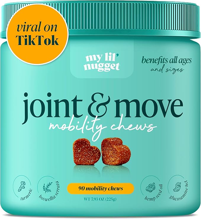 My Lil' Nugget - Natural Hip & Joint Supplement Chews for Dogs - Glucosamine, Hemp Seed & Chondroitin Mobility Support - Bacon Flavored - Soft Chews for All Ages - 90 Count