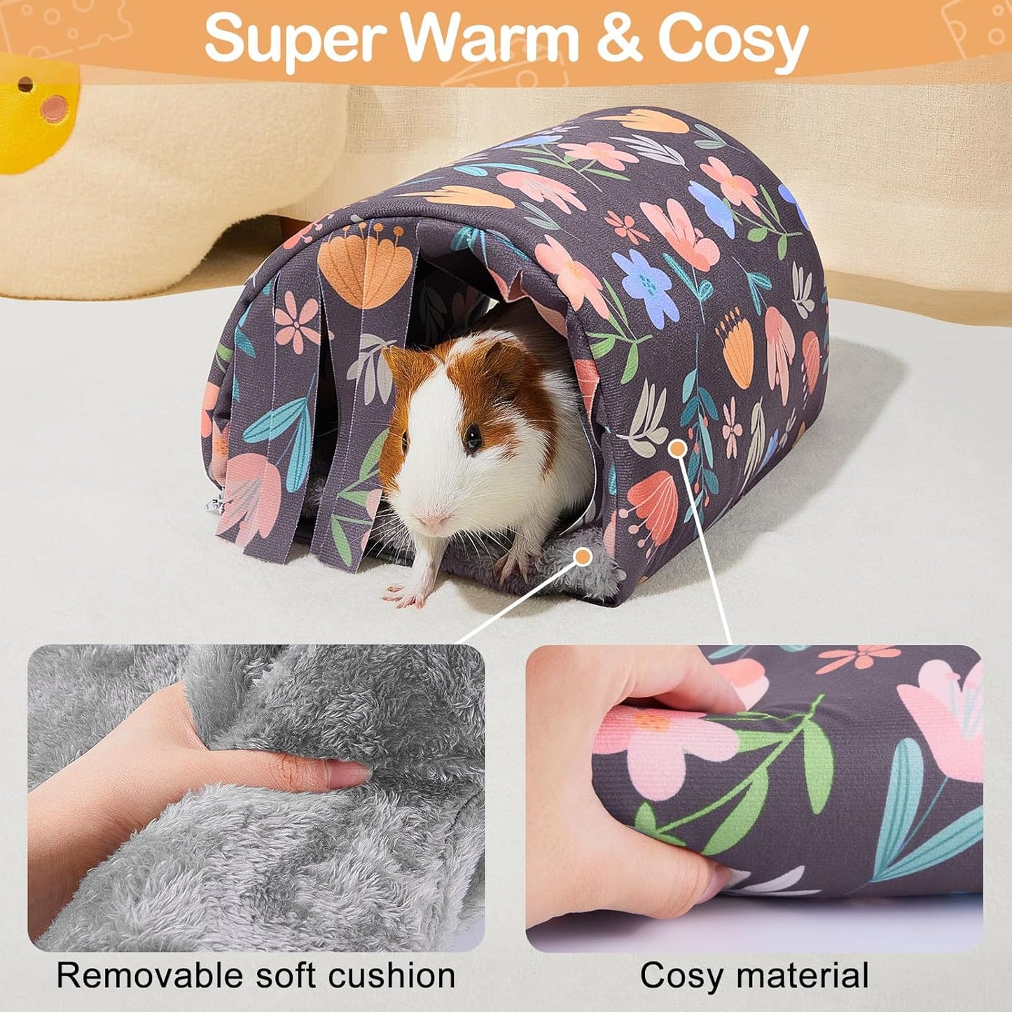 Guinea Pig Hideout Washable Guinea Pigs Tunnel with Curtains Hamster Hideout Cozy Guinea Piggy House Fit for Guinea Pig Cages Soft Guinea Pigs Accessories for Small Animals Hamster/Chinchilla/Bunny