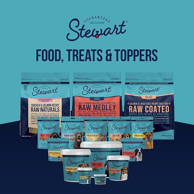 Stewart Freeze Dried Raw Dog Treats Bundle: Pup’s Preferred Variety, Beef Liver 4 oz + Chicken Breast 3 oz + Salmon 2.75 oz, Single Ingredient Training Treat or Meal Topper