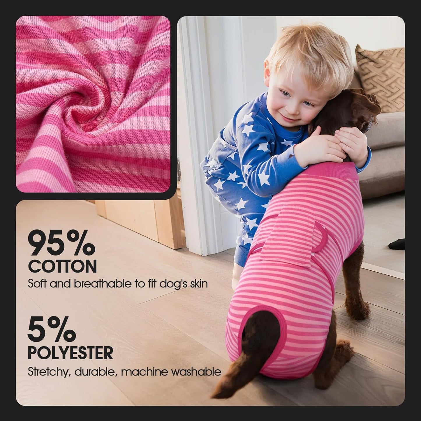 FUAMEY Recovery Suit for Dogs After Surgery,Soft Breathable Dog Bodysuit E-Collar & Cone Alternative Surgical Suit,Male Female Dog Neuter Spay Suits Anti Licking Wounds Onesie Rose Stripes S