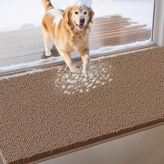 Extra Large Dog Door Mats for Muddy Paws, Chenille Absorbent Dog Mats, Non Slip Heavy Mud Mat for Dogs, Soft Pet Mat for Entryway, Mud Paws, Inside Floor,71" x 25", Camel