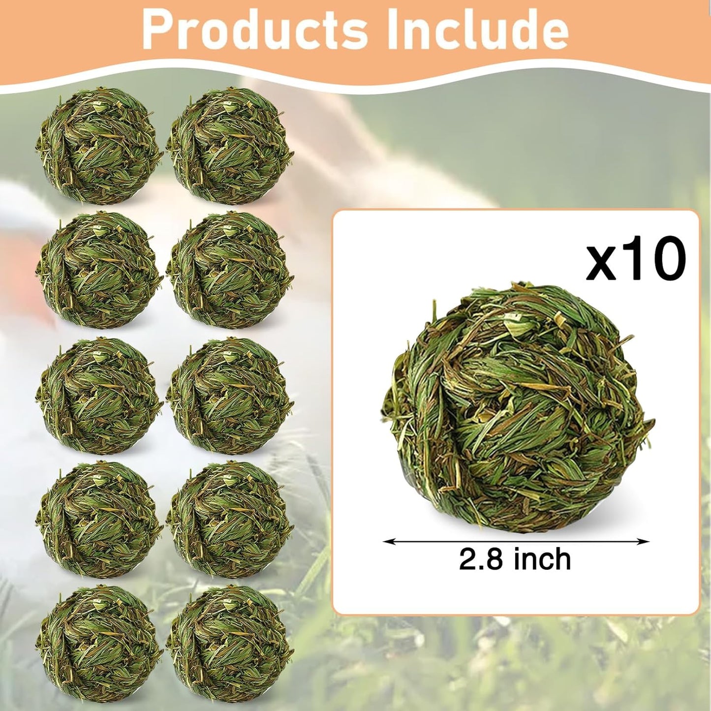 Hamiledyi 10 Pcs Rabbit Chew Ball Timothy Grass Ball Small Animal Activity Play Chew Toys Teeth Grinding for Bunny Rabbits Hamster Guinea Pigs Gerbils Chinchillas