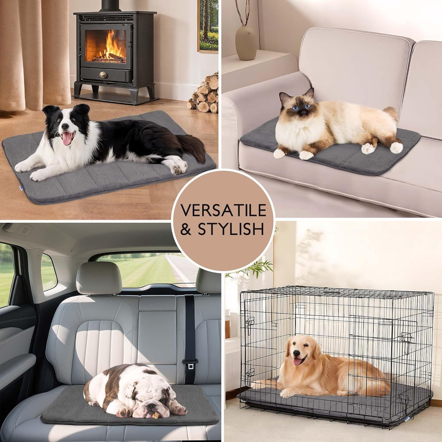 Dog Crate Pad for X Large Dogs - Orthopedic Dog Bed with Memory Foam, Washable Soft Warm Pet Mat with Non-Slip Bottom, Grey