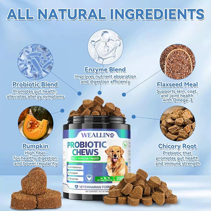 200 PCS Probiotics for Dogs - Dog Probiotic Chews for Gut Health, Digestive Support & Itchy Skin Relief Pet Diarrhea Gas Treatment - Probiotics, Digestive Enzymes, Prebiotics, Pumpkin