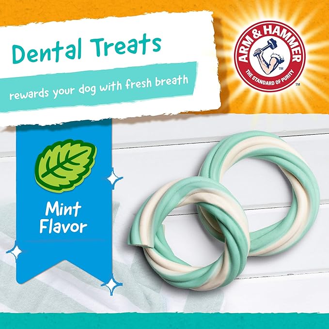 Arm & Hammer for Pets Ringers Dental Treats for Dogs Fight Bad Breath, Plaque & Tartar - Mint Flavor, Dental Chews (Pack of 24, 120 Count Total)
