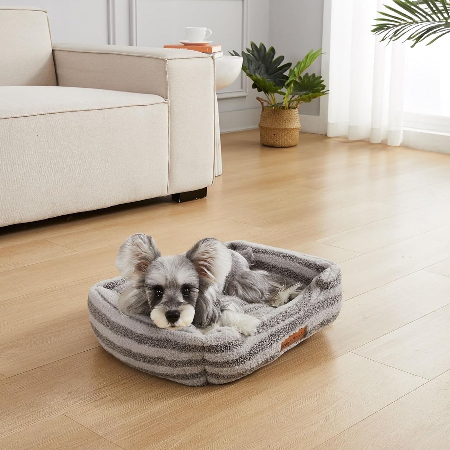 Modern Threads Plush Sherpa Pet Bed for Small and Medium Dogs Ultra Soft Cuddler with Raised Edges for Extra Comfort, Charcoal