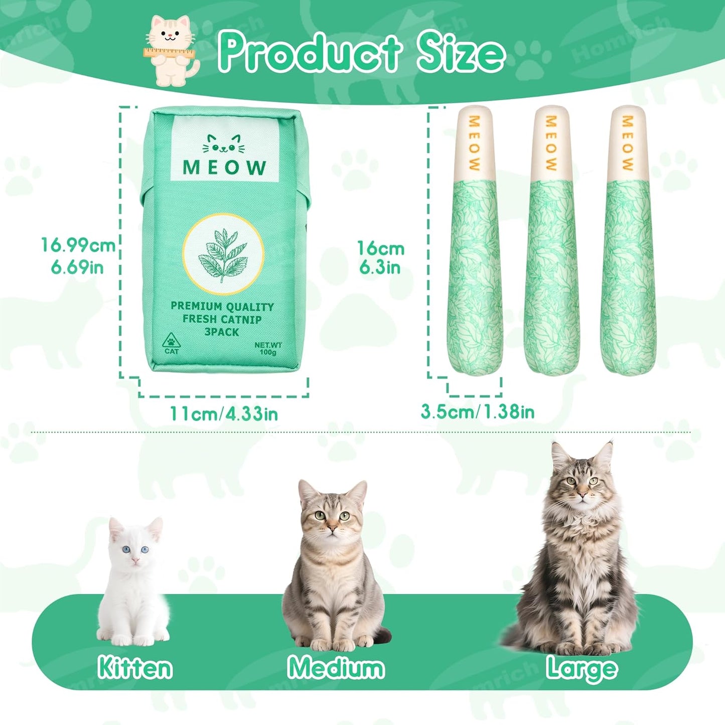 Homrich Catnip Toys for Cats, 3-Pack Funny Cat Toys Filled with 100% Pure Organic Catnip, Safe Kitten Teething Chew & Kicker Toys - Interactive Cat Toys for Bored Indoor Adult Cats
