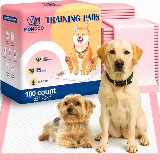 MoMoCo 23"x23"-100 Count Pink Puppy Pads, Super Absorbent, Leak-Proof, Quick-Dry Training Pads for Small Dogs & Puppies, Disposable Potty Pads