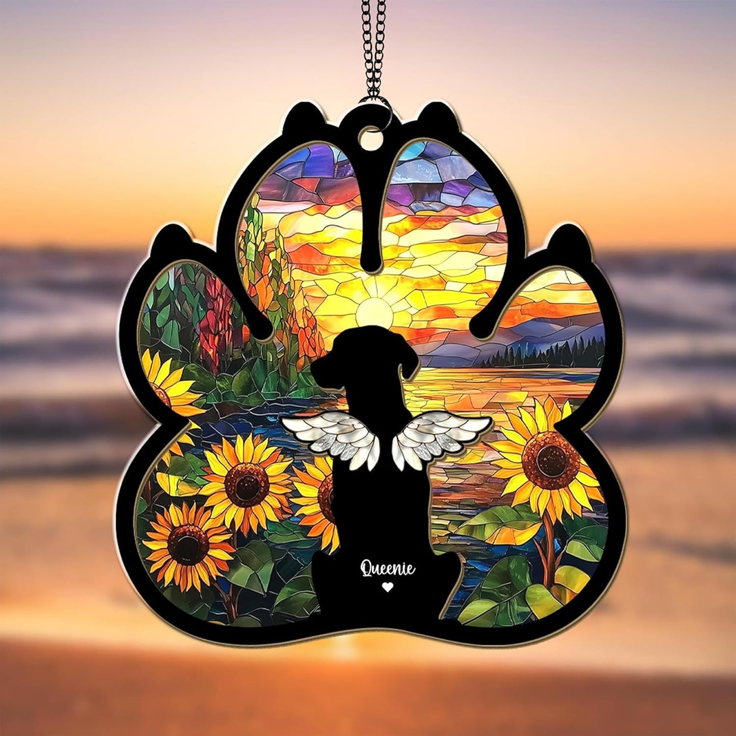 Personalized Dog Paw Memorial Suncatcher – Custom Multiple Pet with Names, Breeds, and Background Options, Dog Loss Sympathy Gift, Pet Remembrance Keepsake