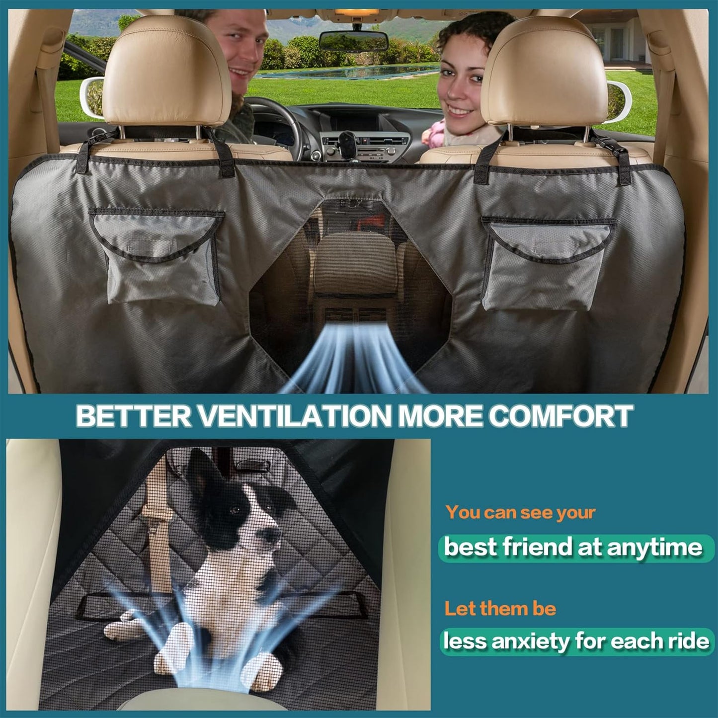 Car Seat Cover for Dogs with Mesh Window, Bench and Hammock Combination - Detachable, Suitable for Most Vehicles (Grey, X-Large)
