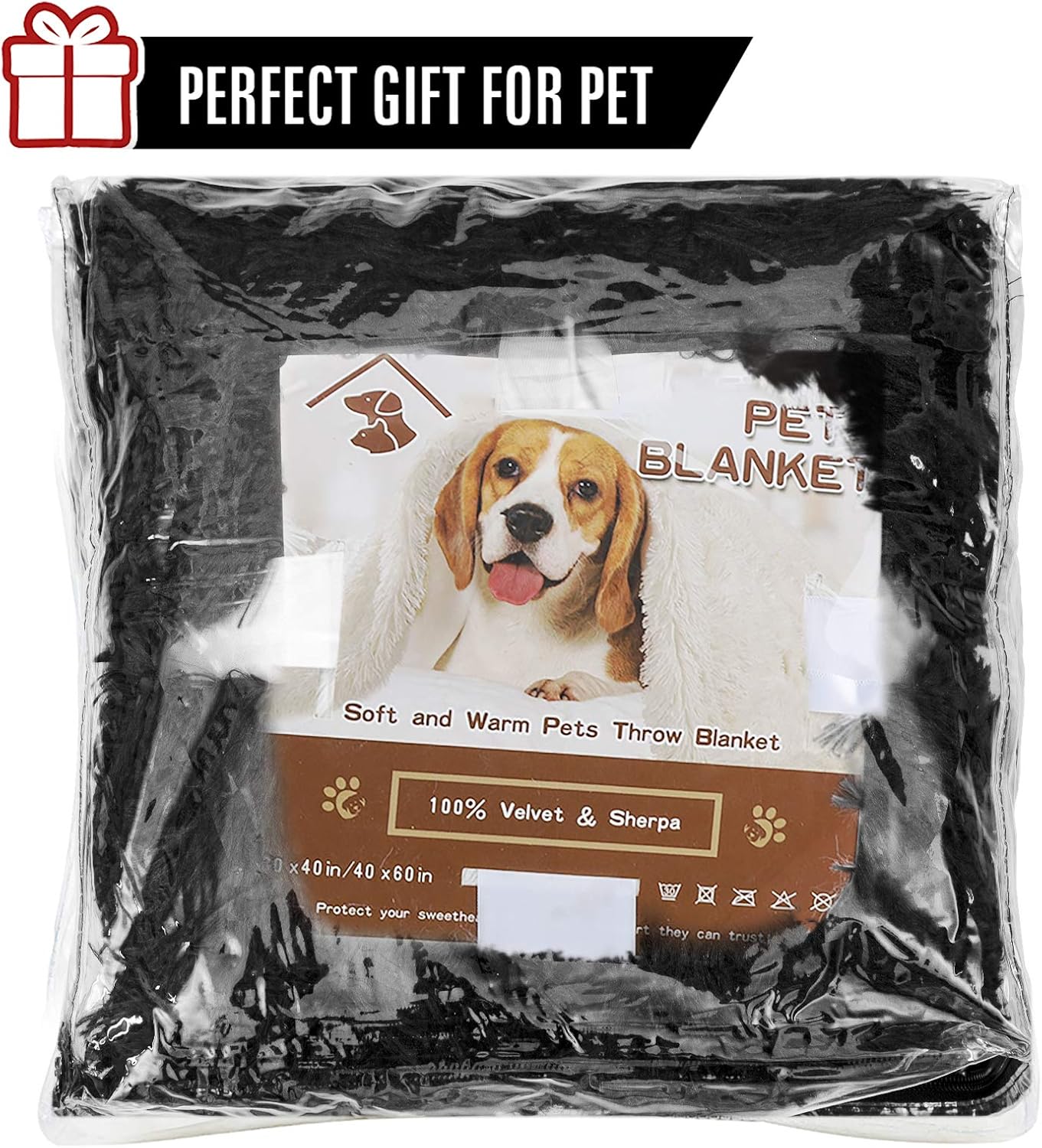 LOCHAS Luxury Fluffy Dog Blanket, Extra Soft and Warm Sherpa Fleece Pet Blankets for Dogs Cats, Plush Furry Faux Fur Puppy Throw Cover, 40''x60'' Black