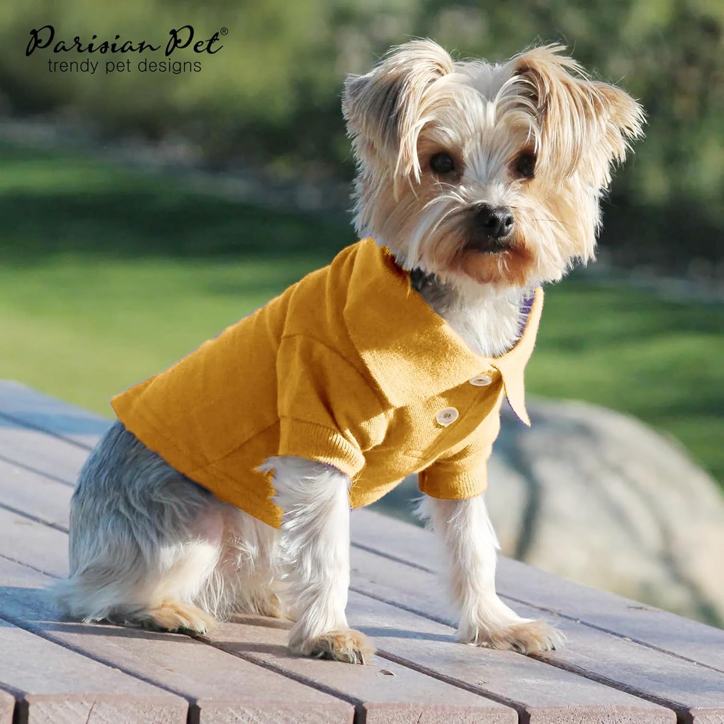 Parisian Pet Dog Polo Shirts - Breathable Cotton Shirt - Solid Yellow, Summer Pullover - Button Up Collar Polo for Large Dogs 3XL