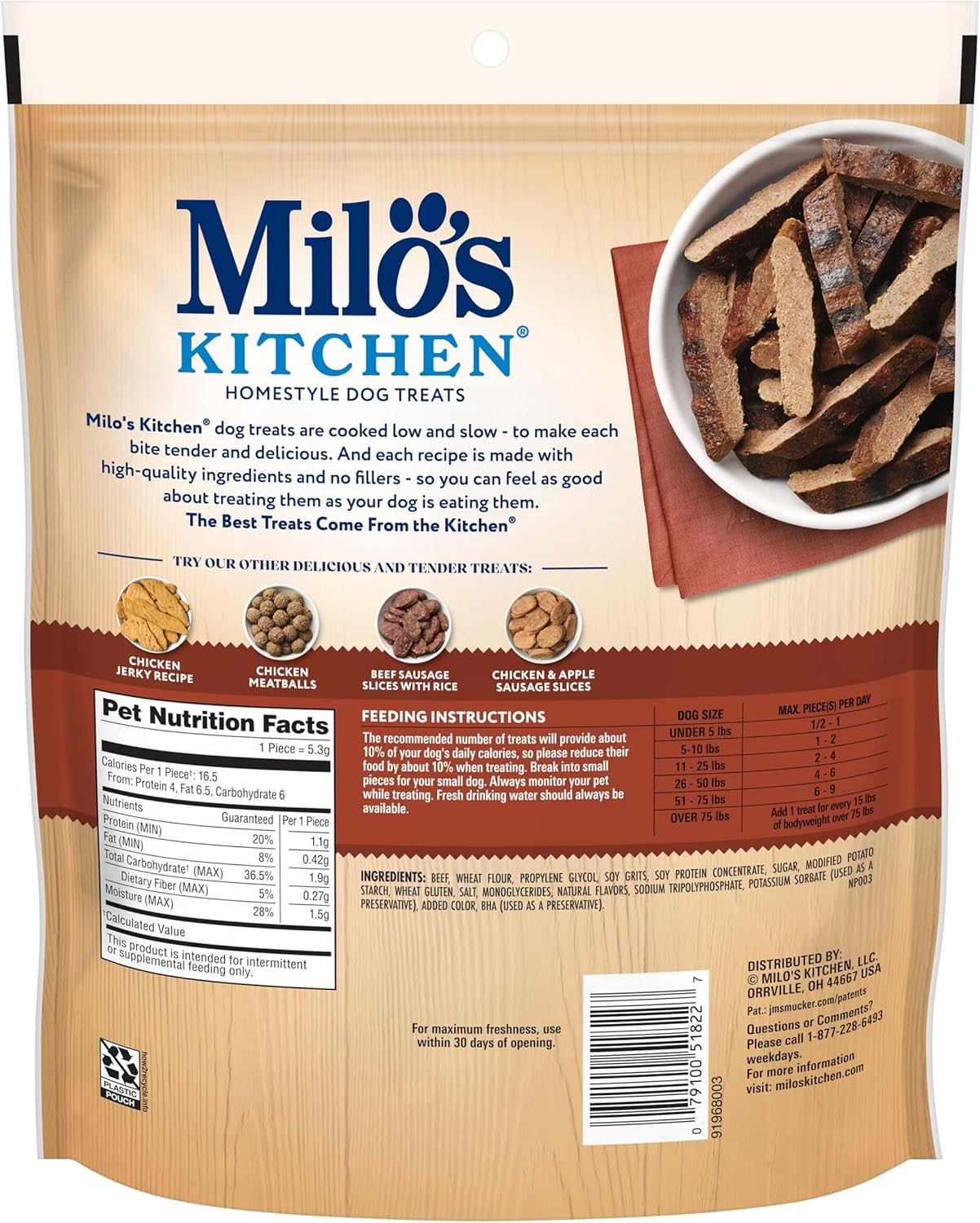 Milo's Kitchen Homestyle Dog Treats, Steak Grillers, 18 Ounce, High Protein, No Artificial Flavors