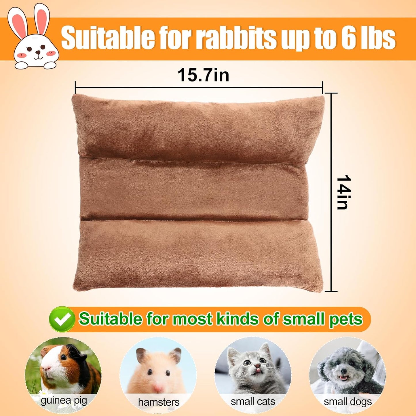 MEWTOGO 15.7 x 14In Rabbit Bed, Thickened Soft Bunny Bed, Cuddle Cushion Plush Mat with Cotton Lounger Pillows, Small Pet Flop Mat for Cage Sleeping Indoor Bunny Gifts, Brown