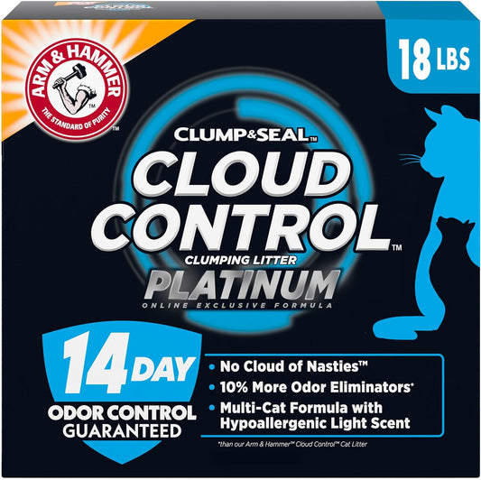 Arm & Hammer Cloud Control Platinum Cat Litter, Hypoallergenic, Dust-Free, Multi-Cat, 14-Day Odor Control, 18 lbs – Dander Shield & Baking Soda