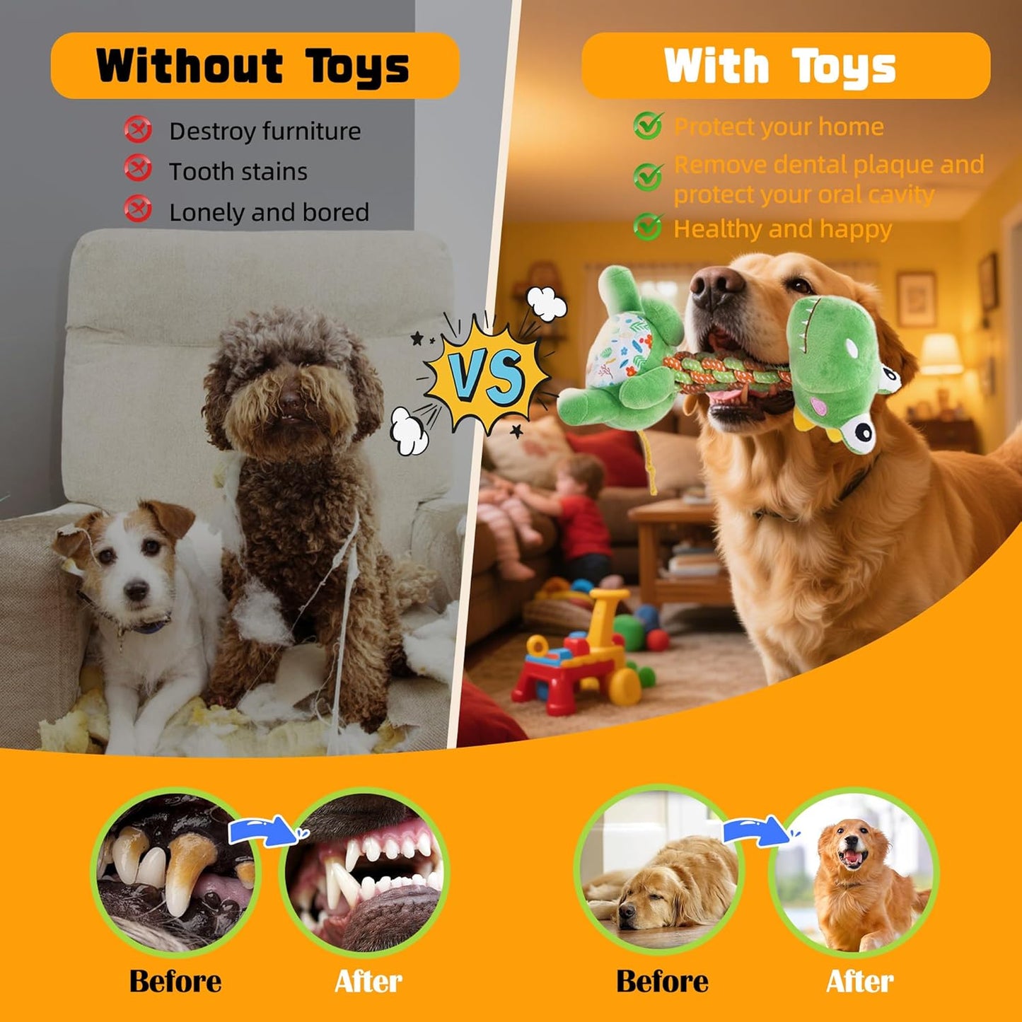 Knots Twists Dog Toy, Squeaky Rope Chew Toy for Small & Medium Dogs, Indestructible Tug of War Toy for Aggressive Chewers & Puppies, Dental Chew Toys to Clean Teeth & Relieve Boredom (Dinosaur)