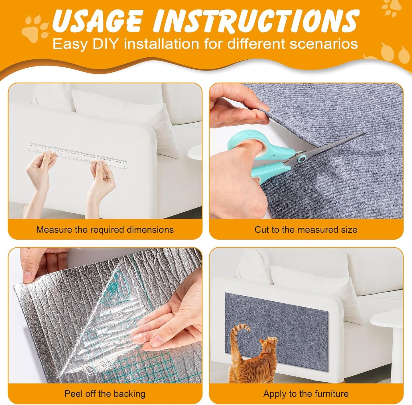 78.7x15.8 in Cat Scratch Furniture Protector, Self-Adhesive Couch Protectors from Cat Caws for Couch, Wall Trimmable (Light Gray)