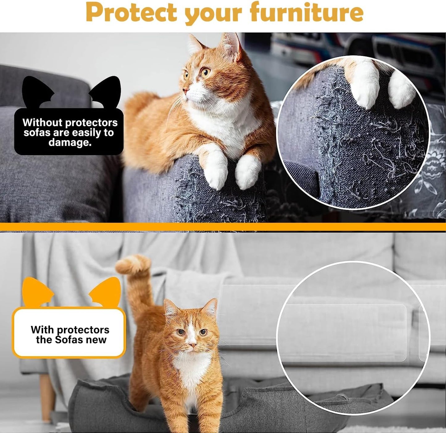 Cat Couch Protector 15.7" x 118" Thickened Anti Cat Scratch Furniture Protector 100% Transparent Free Cutting Couch Protector for Door Wall