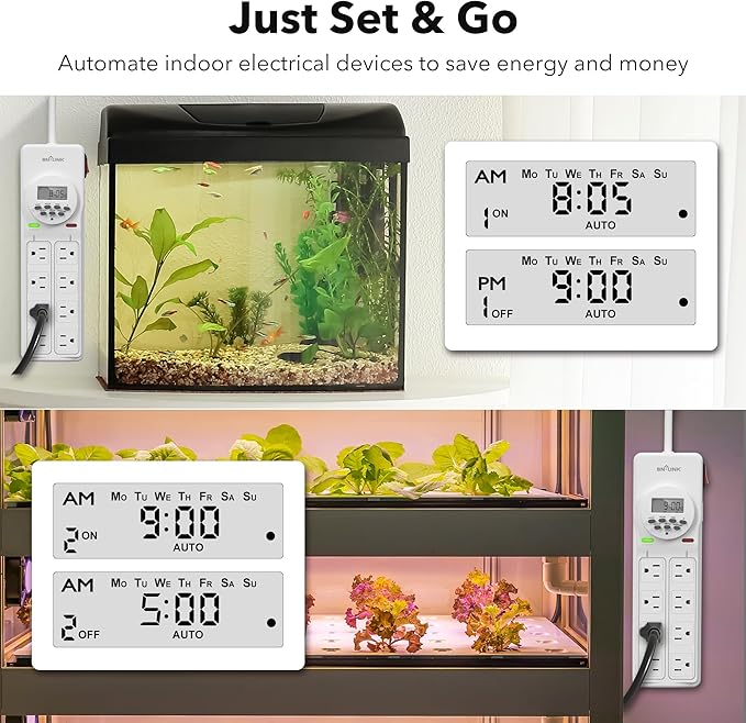 BN-LINK 8 Outlet Surge Protector with 7-Day Digital Timer (4 Outlets Timed, 4 Outlets Always On) - White