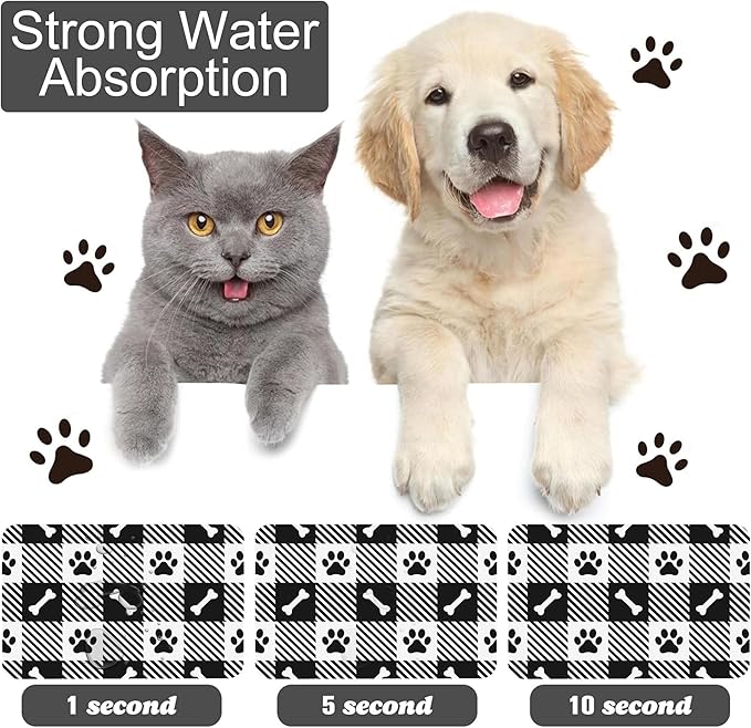 Paw Bone Plaid Pet Cat Dog Food Mat-Absorbent Quick Dry Feeding Placemat for Water and Food, No Stains Rubber Base Mat for Indoor Use, Pet Accessories 12"x20"