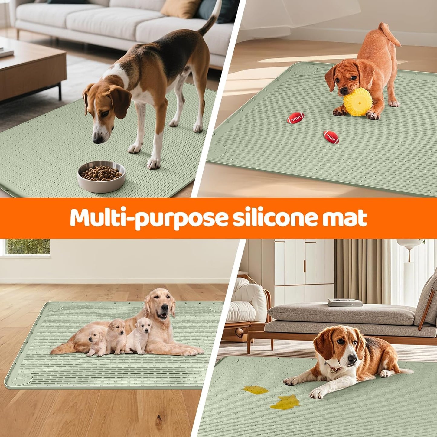 Pee Pads for Dogs, 40" x 28" Extra Large Reusable Dog Silicone Mat for Floor Protector, Washable Non-Slip Dog Training Pads for Potty Training (Green)