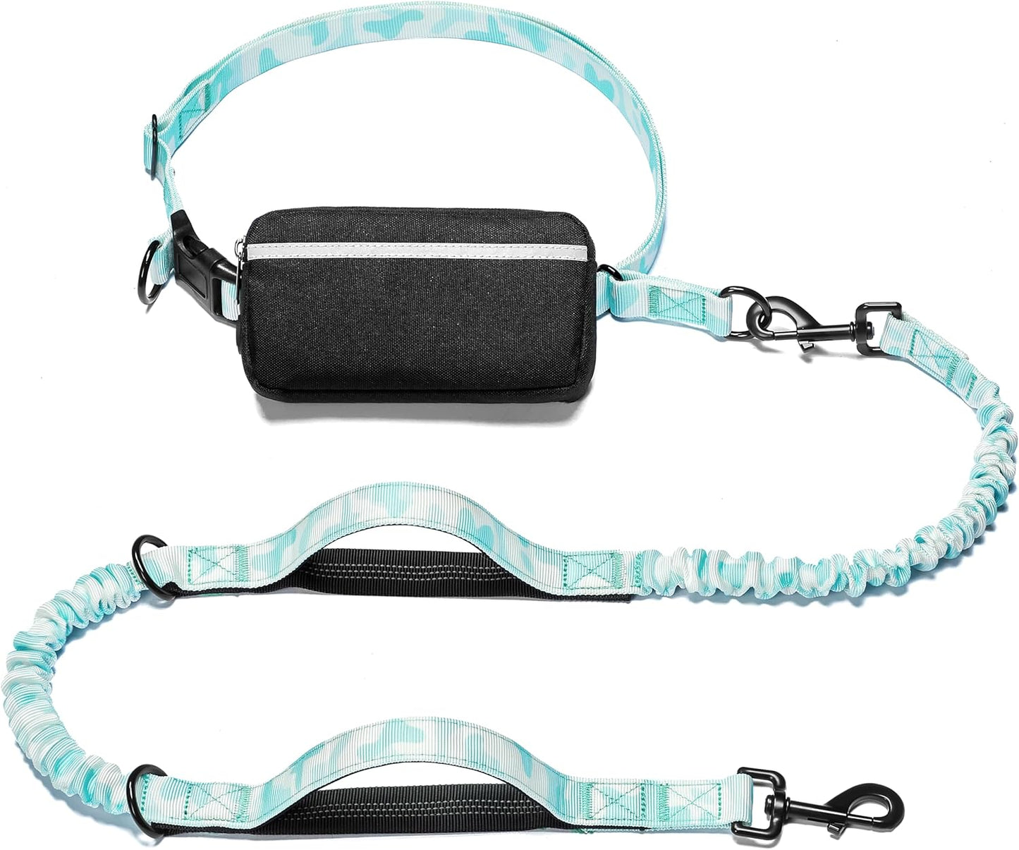 iYoShop Hands Free Dog Leash with Zipper Pouch, Dual Padded Handles and Durable Bungee for Walking, Jogging and Running Your Dog (White-Blue Mix, Large)