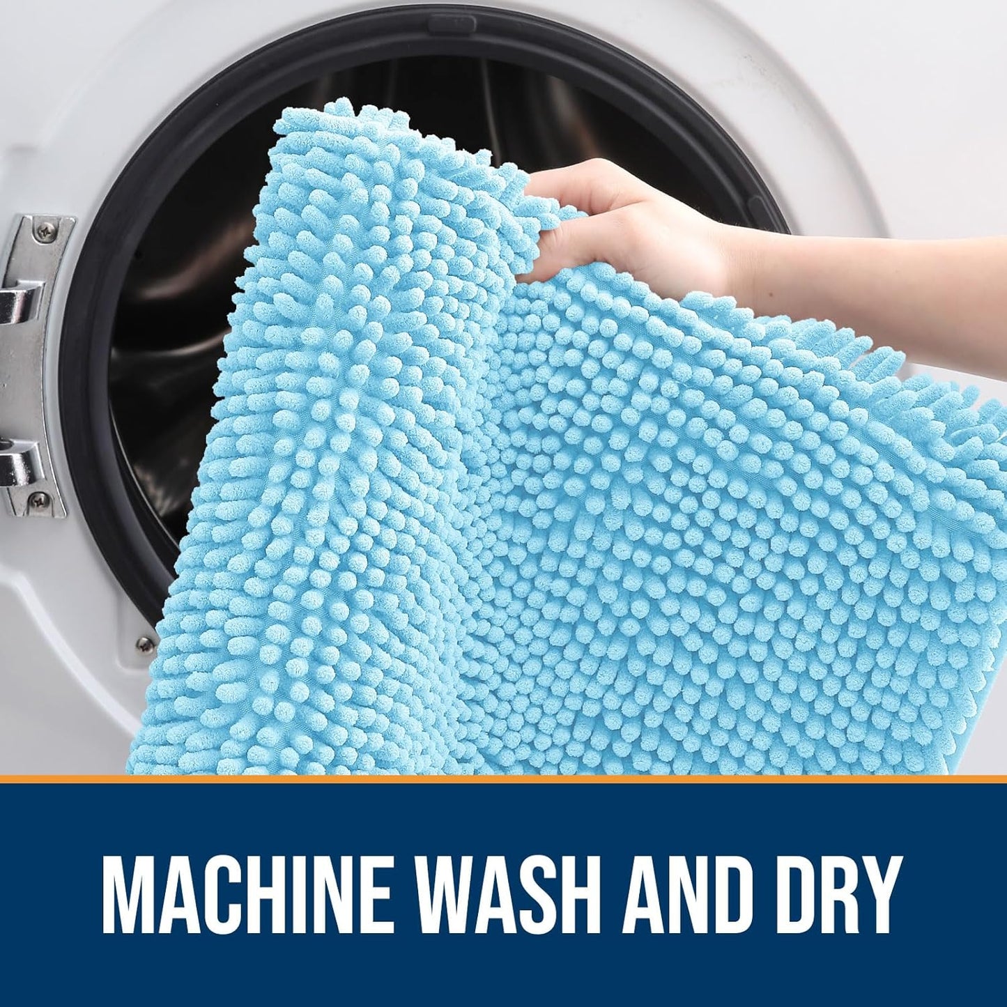 OLANLY Dog Door Mat for Muddy Paws 59x24, Absorbs Moisture and Dirt, Absorbent Non-Slip Washable Doormat, Quick Dry Chenille Mud Mat for Dogs, Entry Indoor Entryway Carpet for Inside Floor, Blue