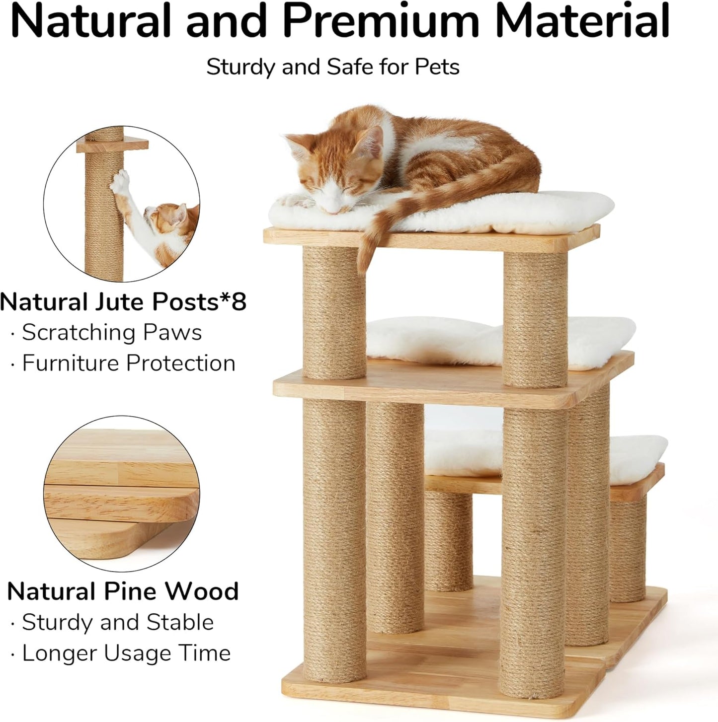 FUKUMARU Dog Stairs, Solid Wood Pet Stairs with Cat Scratching Post, Transformable Cat Ramp Can Hold Up to 200 lbs, 20 Inch Pet Steps for Dogs and Cats to Climb High Bed and Couch, Over 6 Combinations
