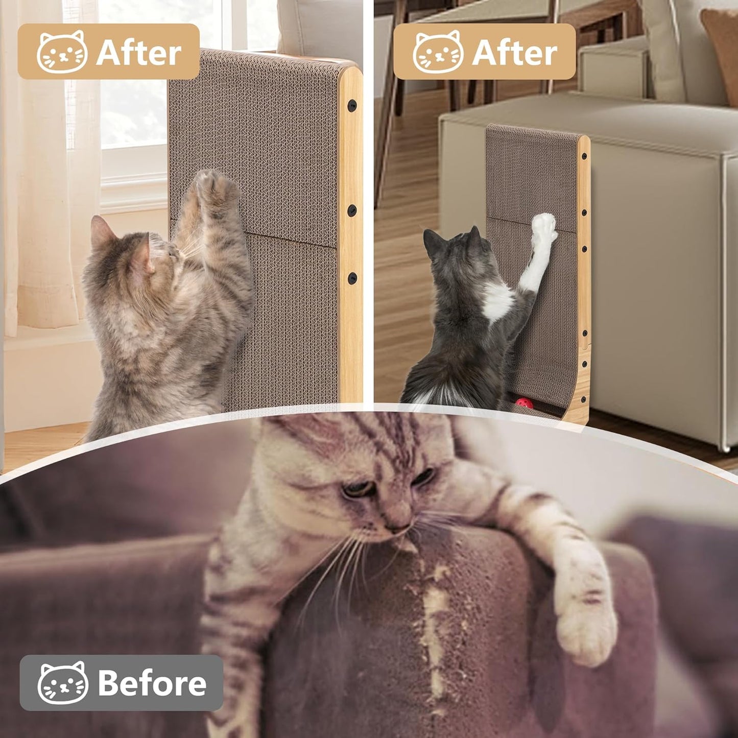 Cat Scratcher, 26.7 L Shape Cat Scratch Pad Wall Mounted, Cat Scratching Cardboard for Indoor Cats