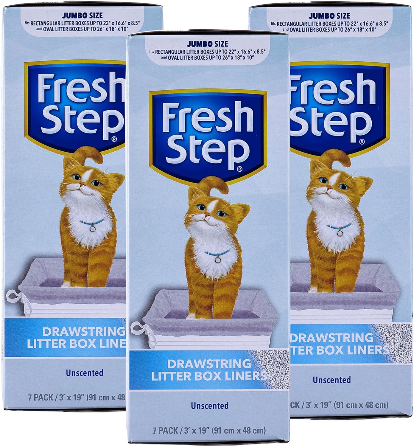 Fresh Step Drawstring Large Litter Box Liners | Heavy Duty Liners for Cat Litter Box | Scented & Unscented Available | Quick & Easy Cleanup, Unscented, Jumbo - 3 Pack