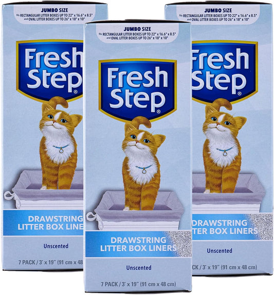 Fresh Step Drawstring Large Litter Box Liners | Heavy Duty Liners for Cat Litter Box | Scented & Unscented Available | Quick & Easy Cleanup, Unscented, Jumbo - 3 Pack